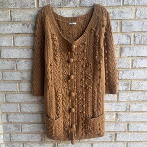Jeffrey Chow 3/4 Sleeve 100% Camel Bobble Knit Cardigan Sweater  Women's Size M.